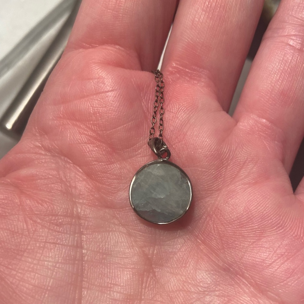 Silver and chalcedony or Angelite stone necklace